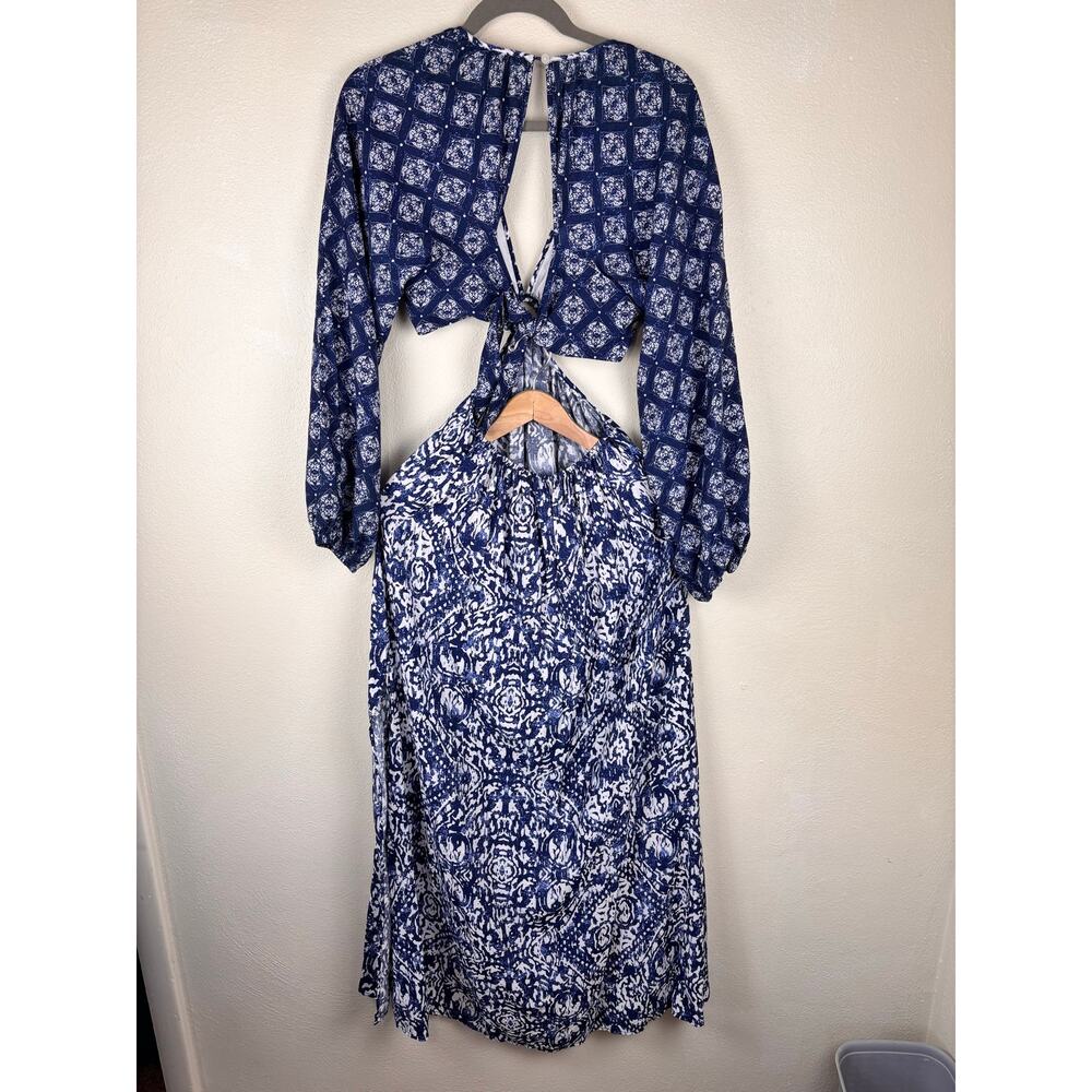 Abercrombie & Fitch Cutout Maxi Dress Blue White Boho Long Sleeve XS Going Out - Picture 5 of 7